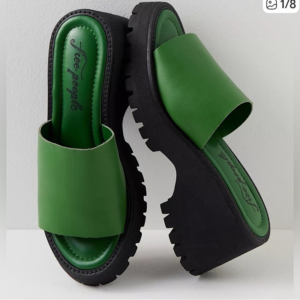 Free People Winona Wedge Kelly Green Platform Slides